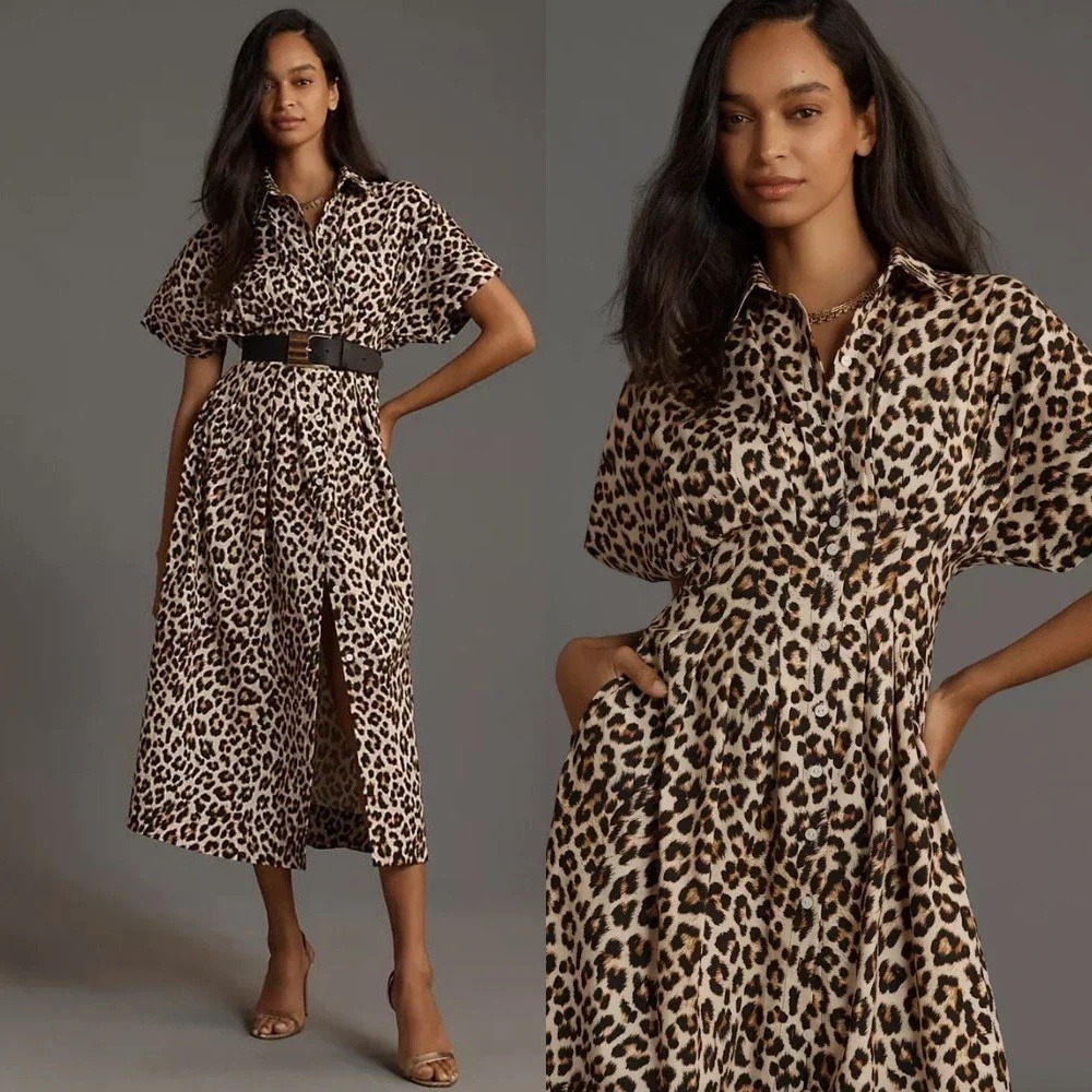 Anthropologie Exquise The Tobie Shirt Dress‎ 3X Leopard Print Shirtdress